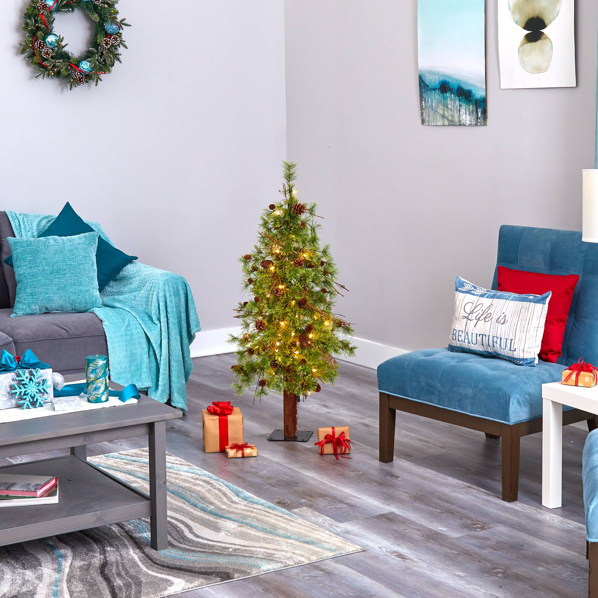 4ft. Pre-Lit Wyoming Alpine & Pinecone Artificial Christmas Tree, Clear LED Lights